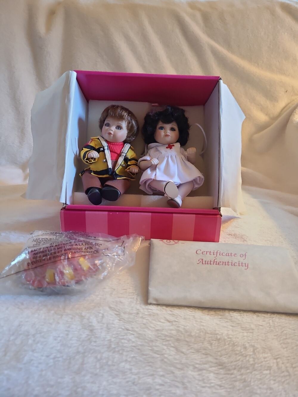 Marie Osmond HEROS Doll Set Nurse Fireman Porcelain Box COA 1991/2500